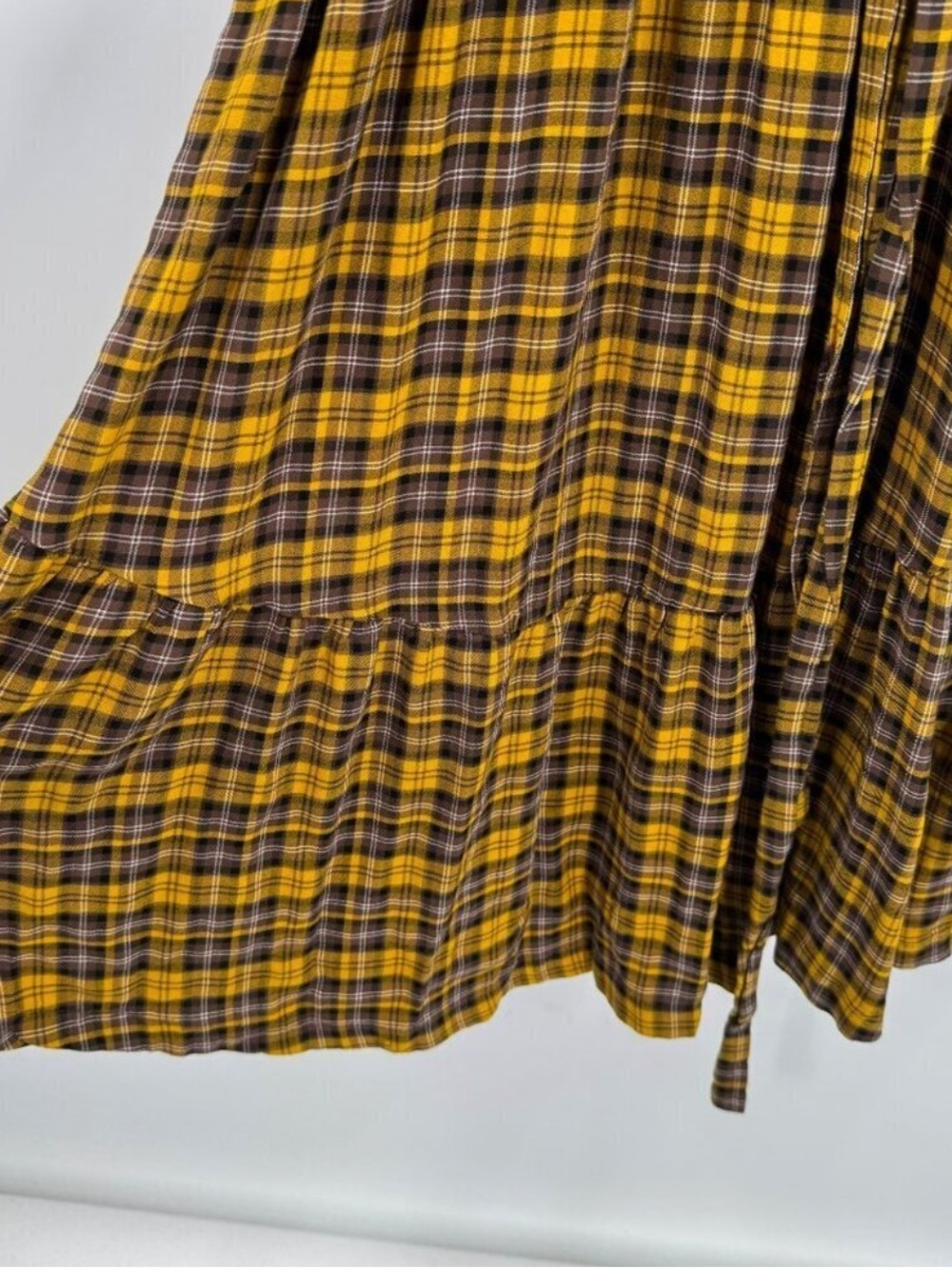 Anthropologie Dalton Wrap Dress Mustard Yellow Plaid Long Sleeve LP - Picture 7 of 9